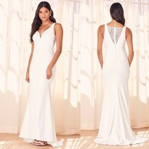 Extraordinary Romance White Button Back Mermaid Maxi Dress